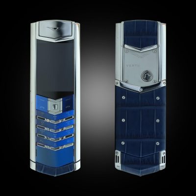 Vertu Signature S Xanh Navy Da Cá Sấu