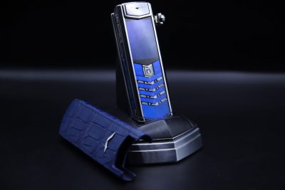 Vertu Signature S Xanh Navy Da Cá Sấu