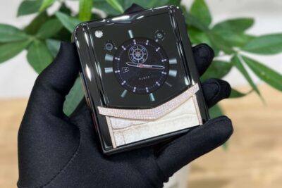 Vertu Iron Flip Diamionds Rose Gold 18k Lưng Bọc Da Cá Sấu Hymlaya