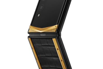 Điện Thoại Vertu Quantum Flip Da Cá Sấu Mix Viền Gold