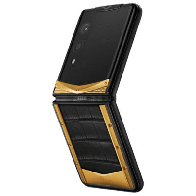 Điện Thoại Vertu Quantum Flip Da Cá Sấu Mix Viền Gold